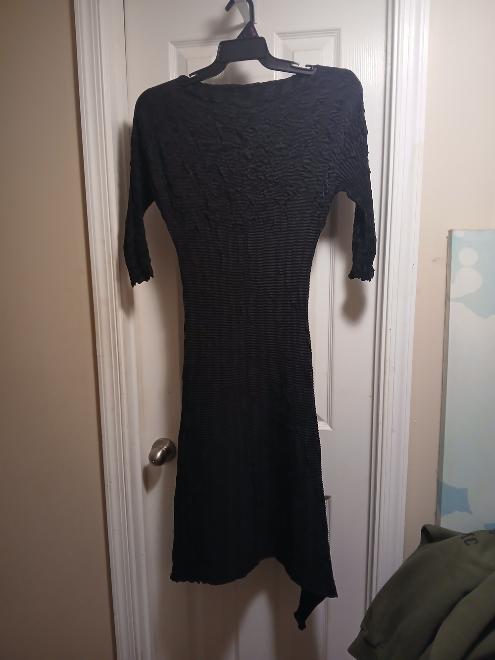 Asymmetrical Black Textured Midi Dress